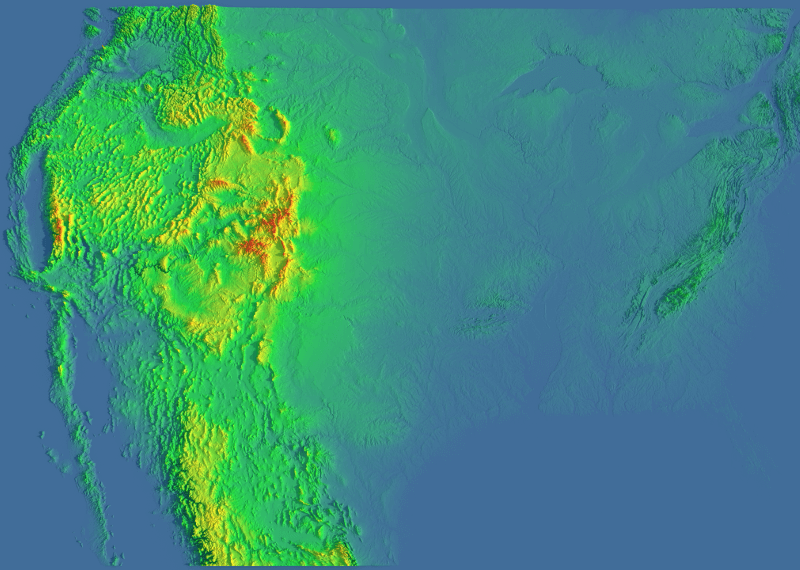 Terrain elevation heightmap preview of The United States of America