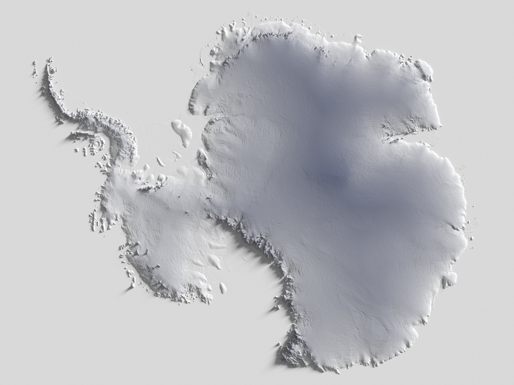 Preview of terrain heightmap render of Antarctica using heightfield shading mapping