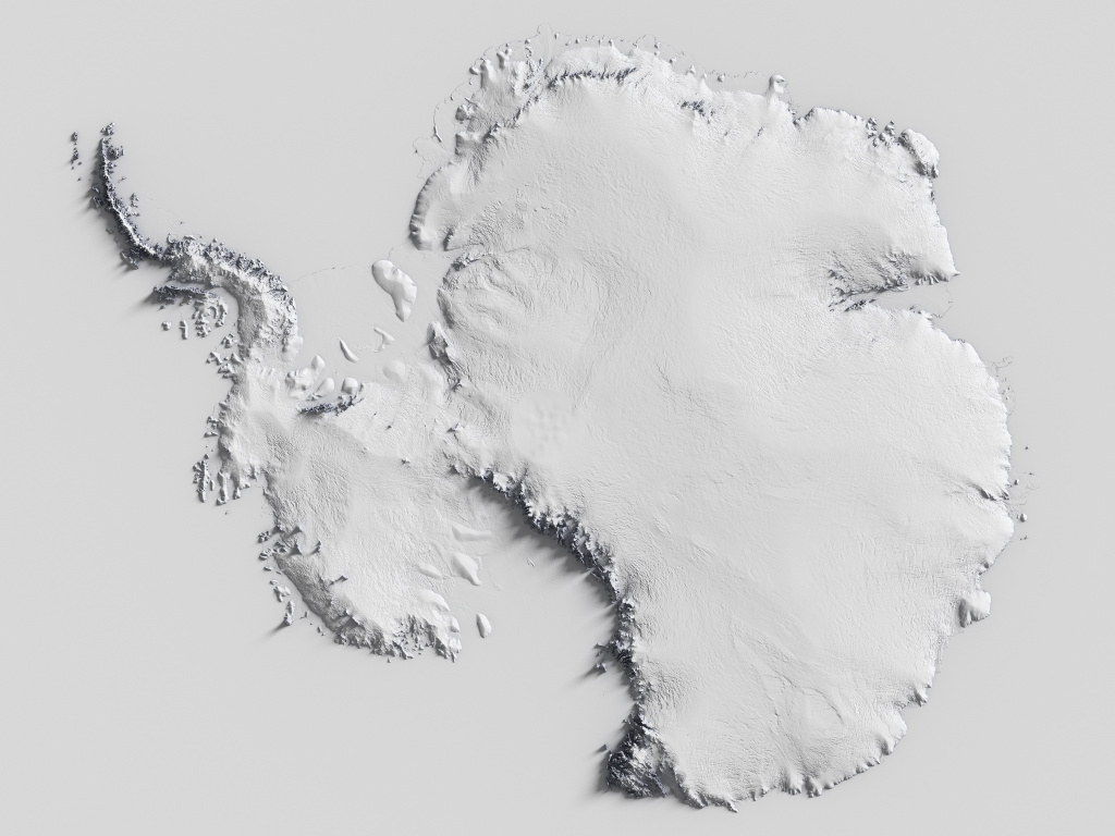 Preview of terrain heightmap render of Antarctica using occlusion shading mapping