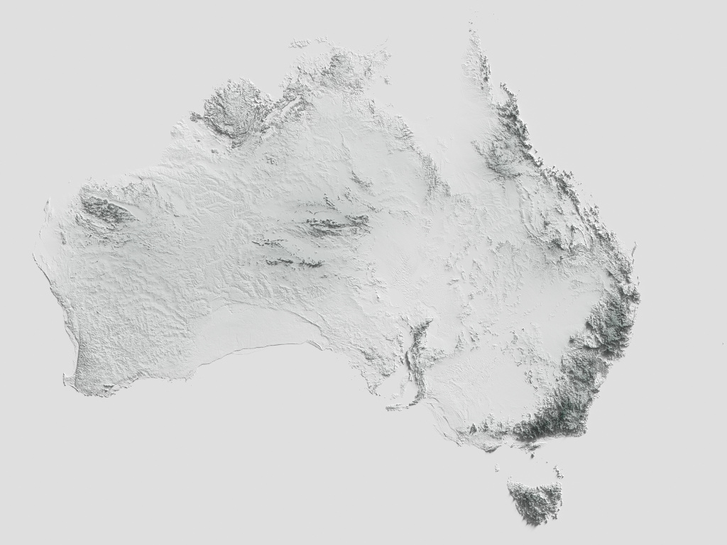 Preview of terrain heightmap render of Australia using heightfield shading mapping