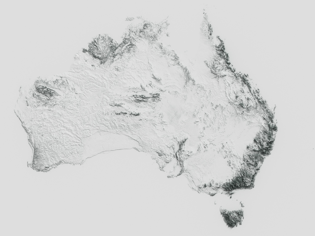 Preview of terrain heightmap render of Australia using occlusion shading mapping