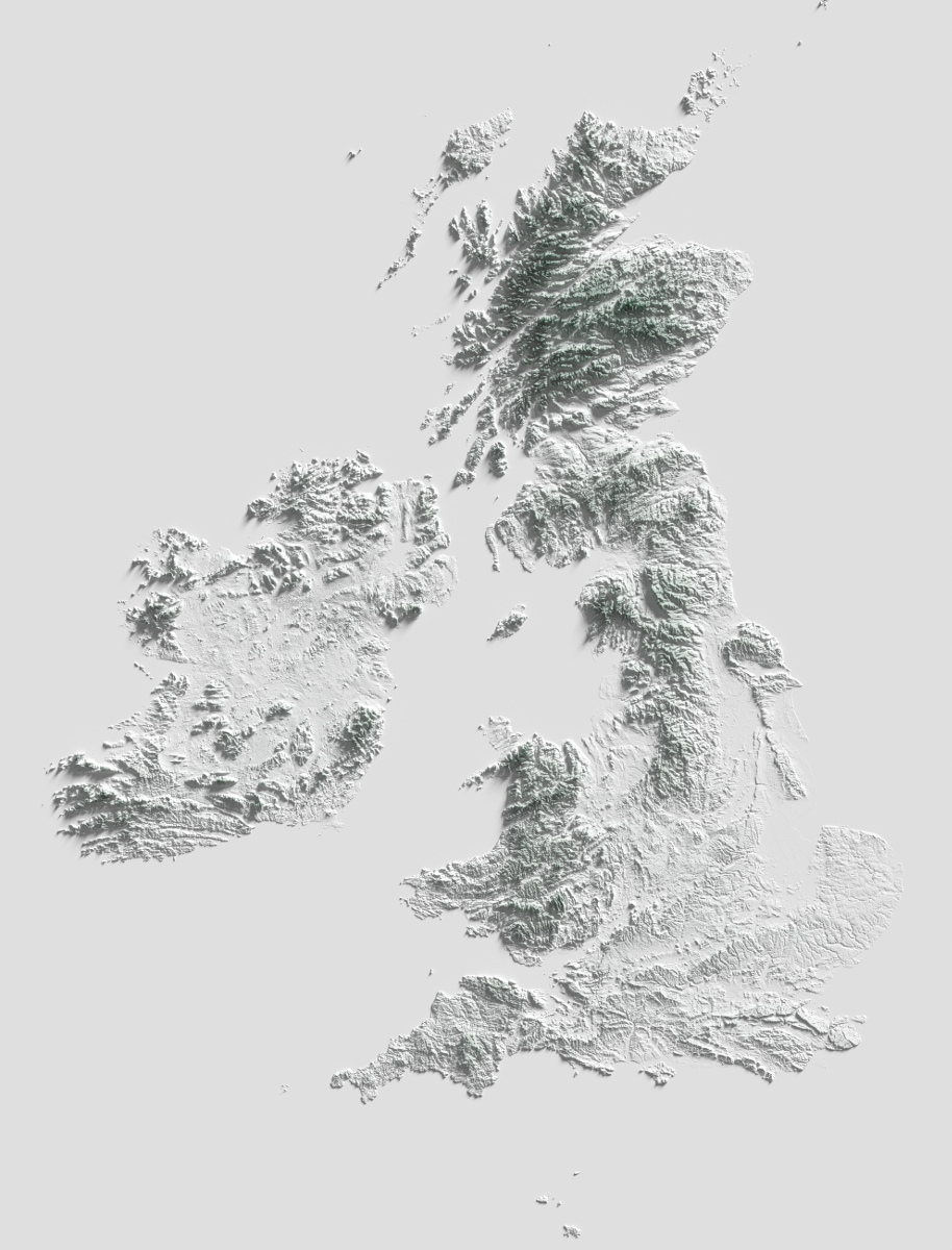 Preview of terrain heightmap render of The British Isles using heightfield shading mapping