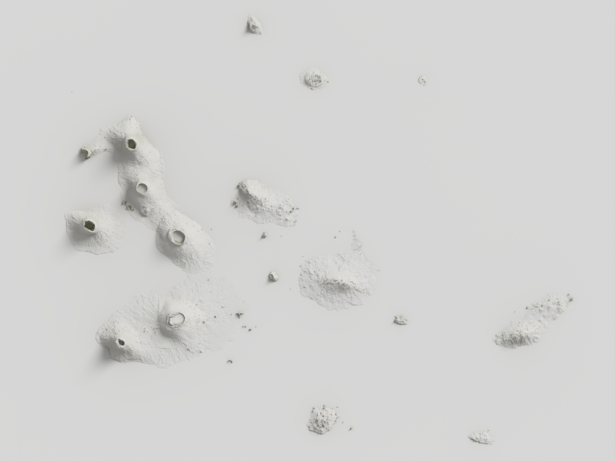 Preview of terrain heightmap render of the Galápagos Islands using occlusion shading mapping
