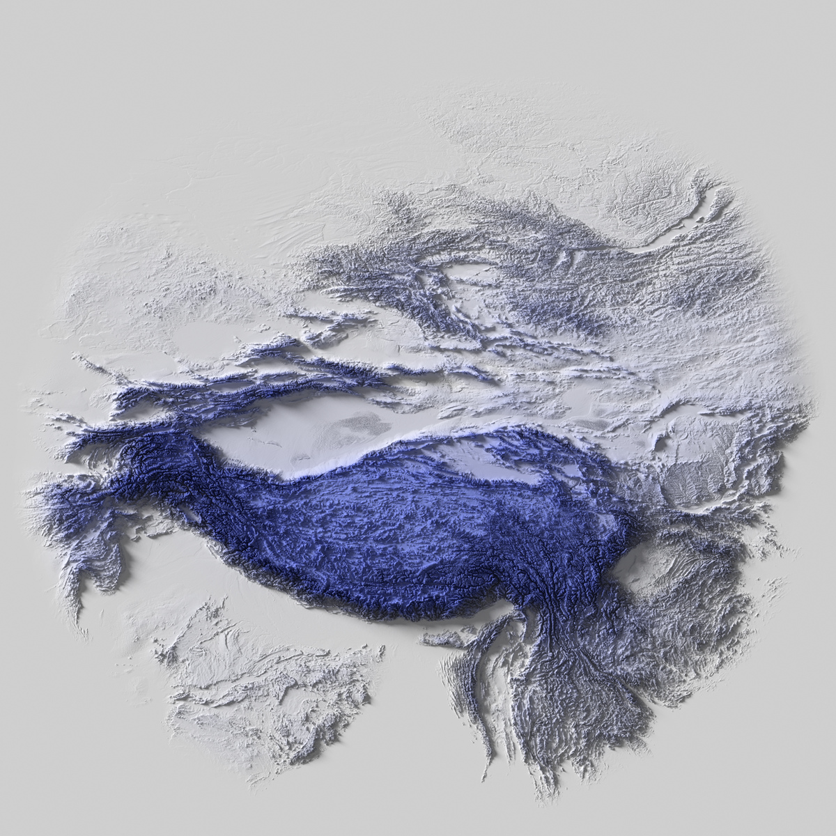 Preview of terrain heightmap render of the regions around the Himalayas using heightfield shading mapping