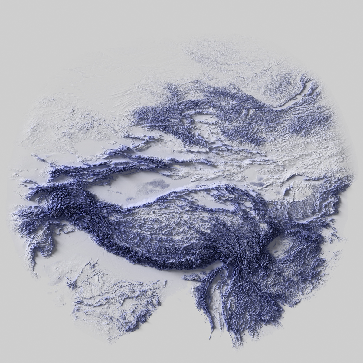 Preview of terrain heightmap render of the regions around the Himalayas using occlusion shading mapping