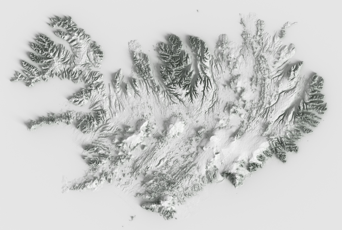 Preview of terrain heightmap render of Iceland using occlusion shading mapping