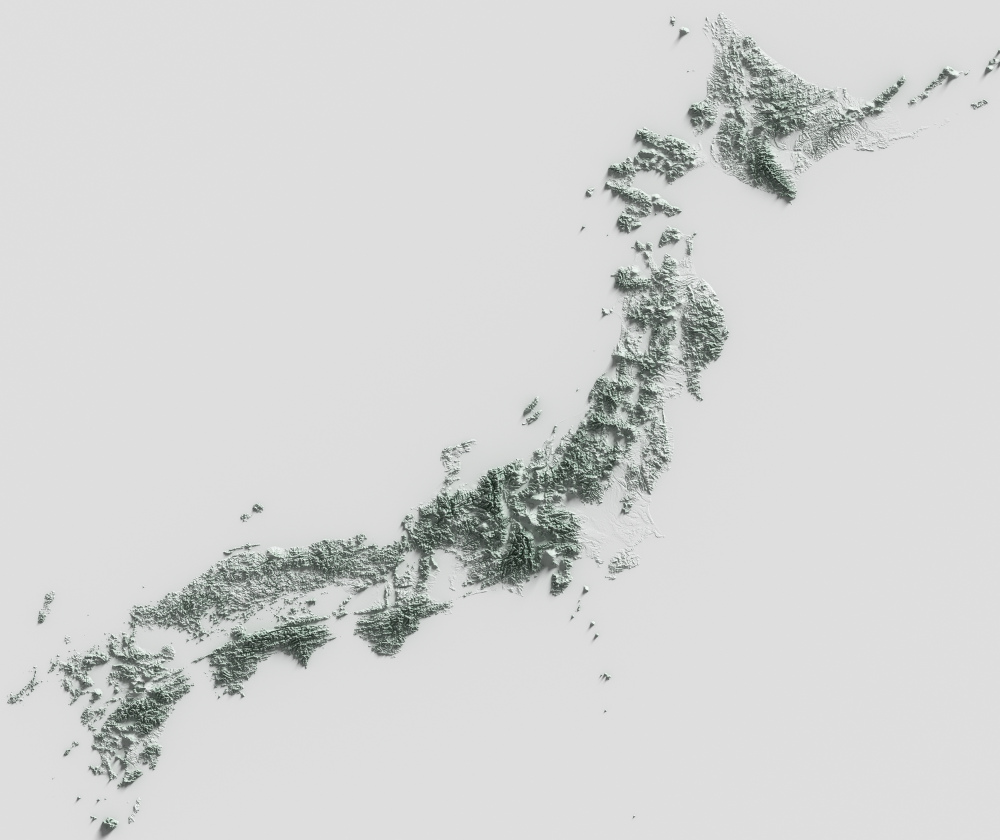 Preview of terrain heightmap render of Japan using occlusion shading mapping