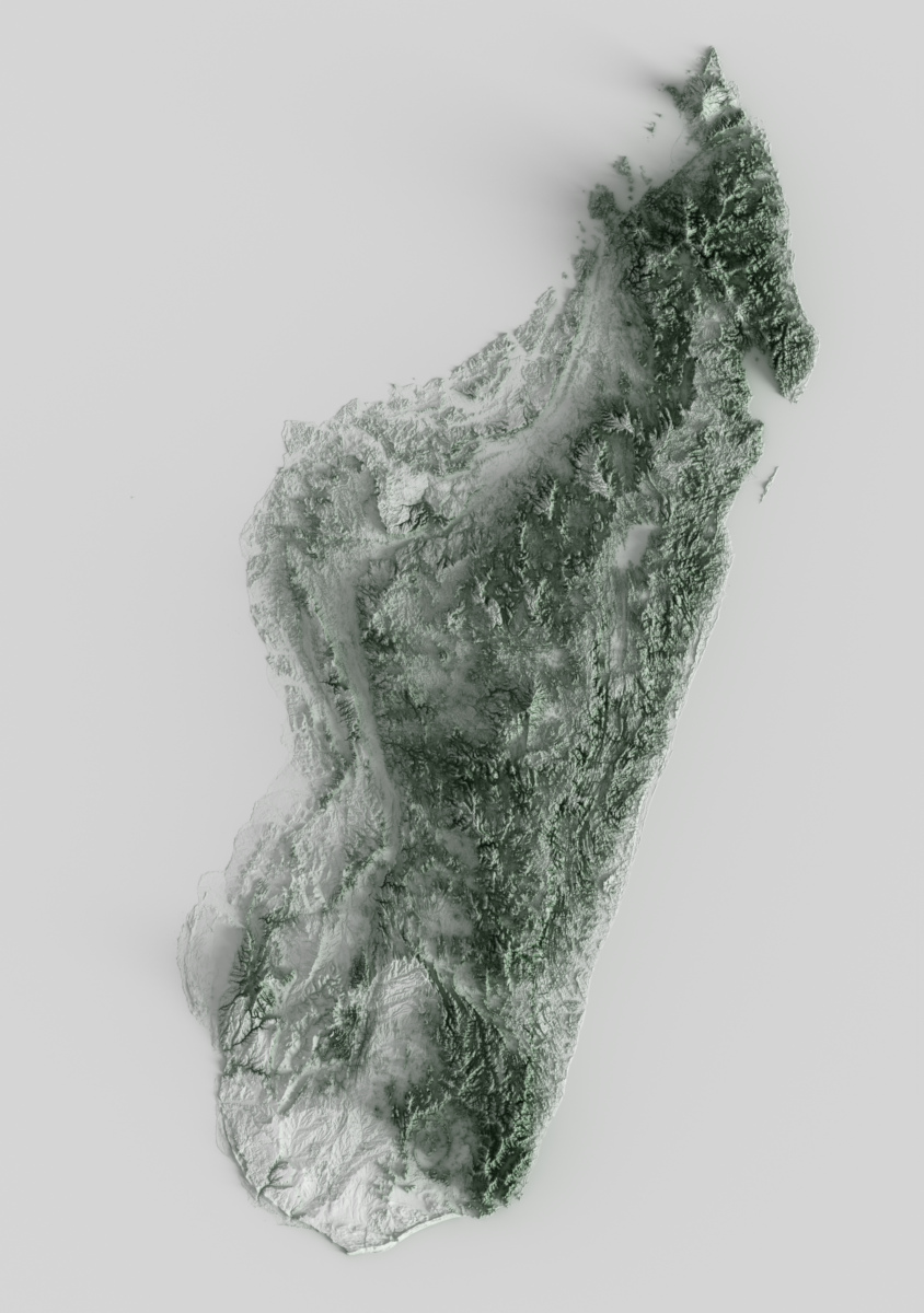 Preview of terrain heightmap render of Madagascar using occlusion shading mapping
