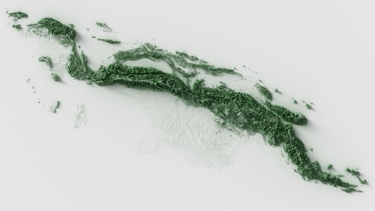 Preview of terrain heightmap render of New Guinea Island using occlusion shading mapping