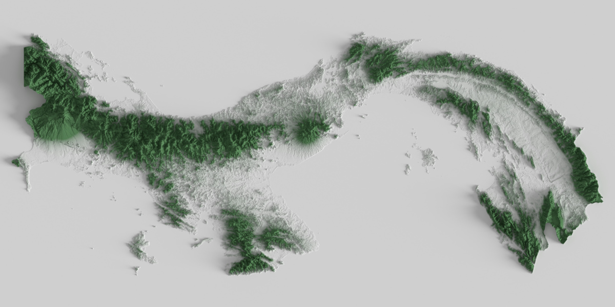 Preview of terrain heightmap render of Panama using heightfield shading mapping