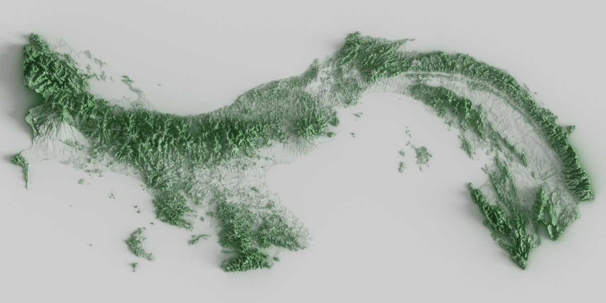 Preview of terrain heightmap render of Panama using occlusion shading mapping