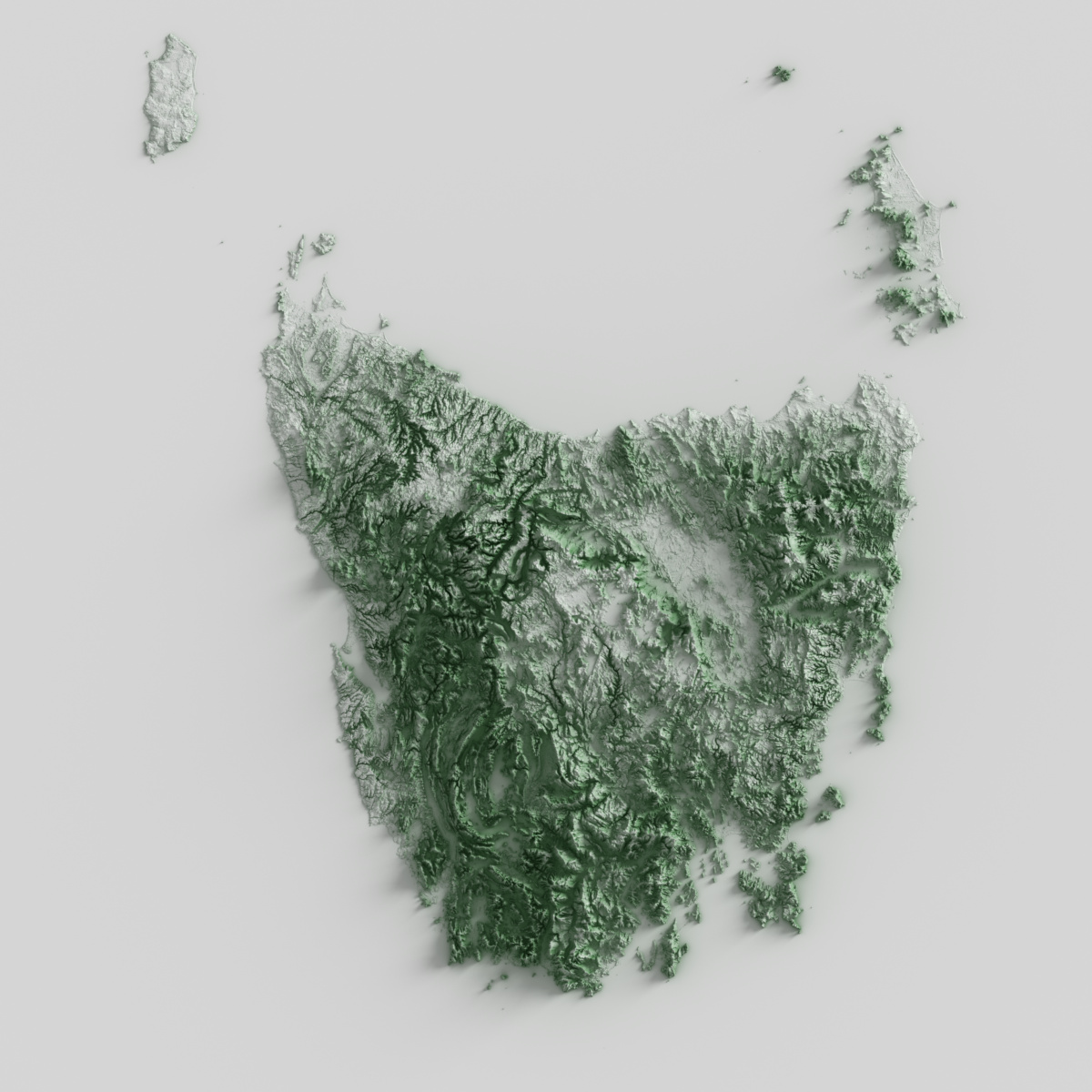 Preview of terrain heightmap render of the Australian state of Tasmania using occlusion shading mapping