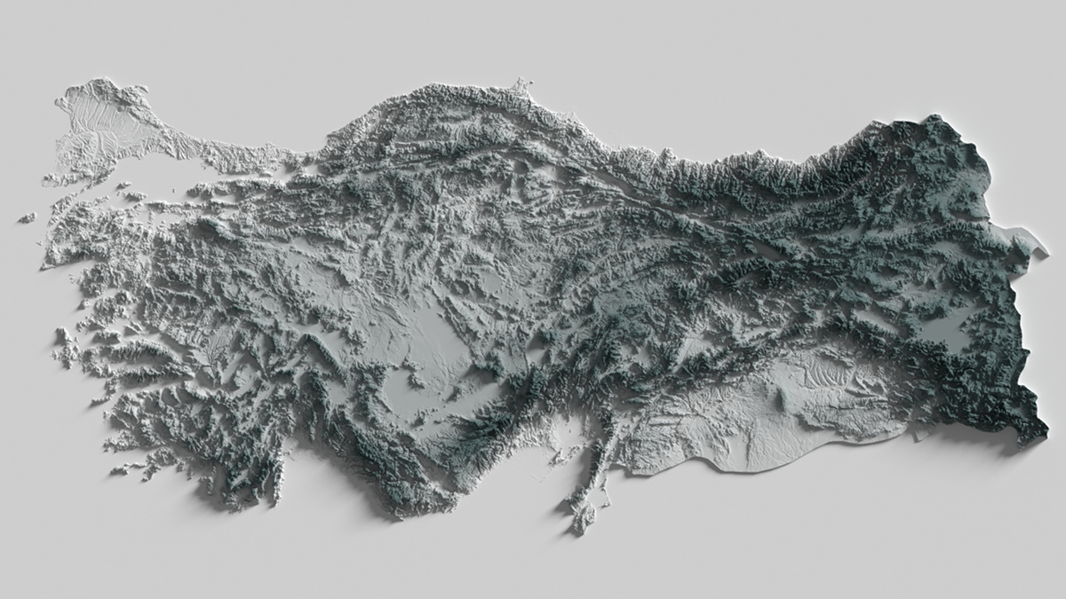 Preview of terrain heightmap render of Turkey using heightfield shading mapping