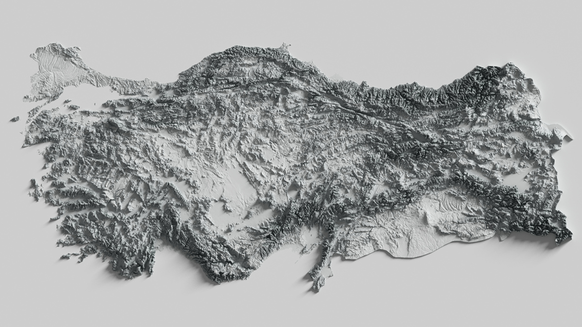 Preview of terrain heightmap render of Turkey using occlusion shading mapping