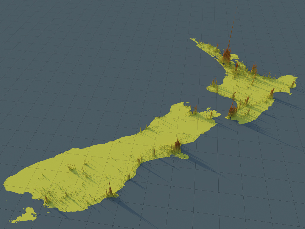 Preview of Population Density rendering of New Zealand