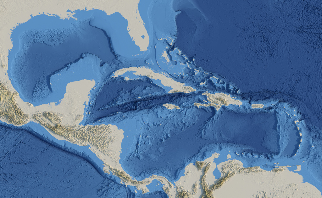 Preview of Shaded Relief rendering of the Gulf of Mexico and Caribbean Sea