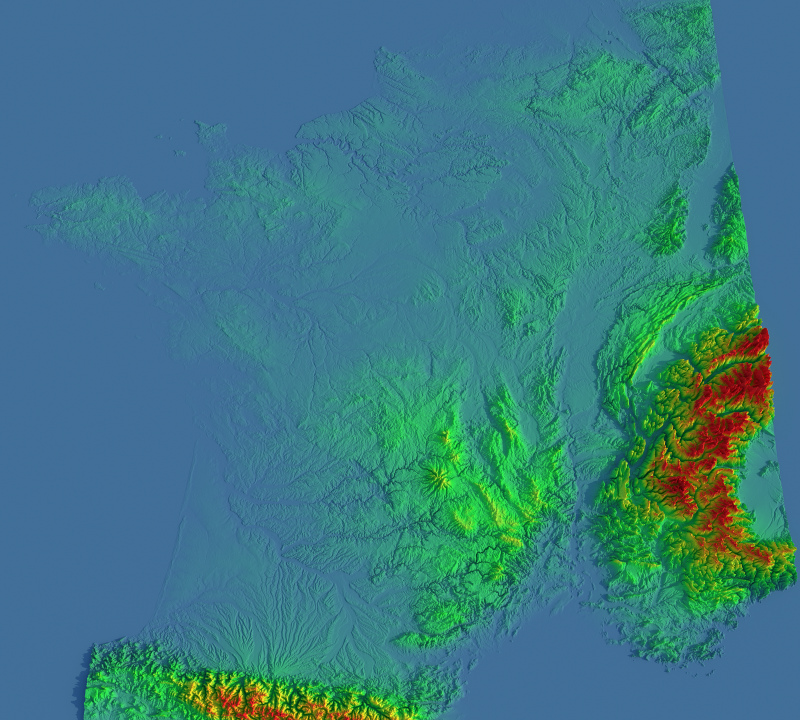 Preview of Terrain Heightmap rendering of France